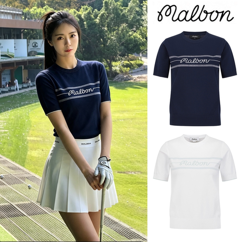 MALBON高尔夫女修身短袖针织衫
