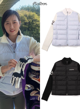 韩国MALBON高尔夫服装2025秋冬季女款针织羽绒服拼色时尚保暖锁温