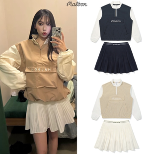 韩国MALBON高尔夫服装运动套装秋冬女款防风半拉链外套防走光短裙