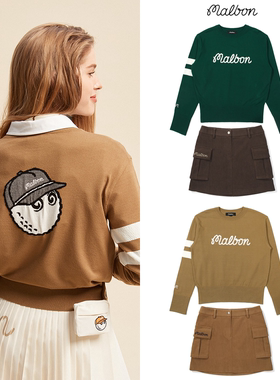 韩国MALBON高尔夫女装运动时尚套装针织衫长袖防走光灯芯绒短裙