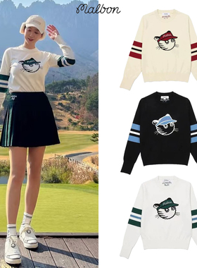 韩国MALBON高尔夫女装25秋冬提花针织衫长袖毛衣修身运动保暖百搭