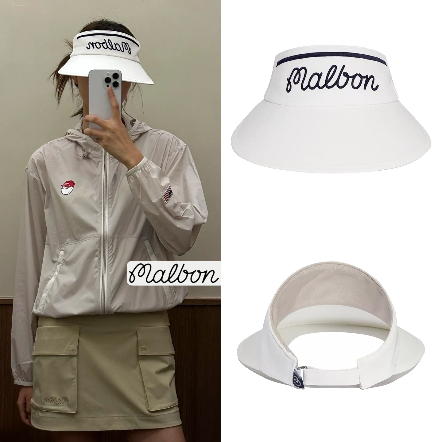 MALBON高尔夫球帽女可调节空顶帽