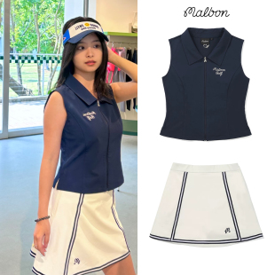 韩国MALBON高尔夫服装春夏季女款套装运动休闲翻领马甲防走光短裙