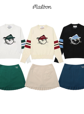 韩国MALBON高尔夫女装25春秋季套装时尚运动长袖针织衫防走光短裙