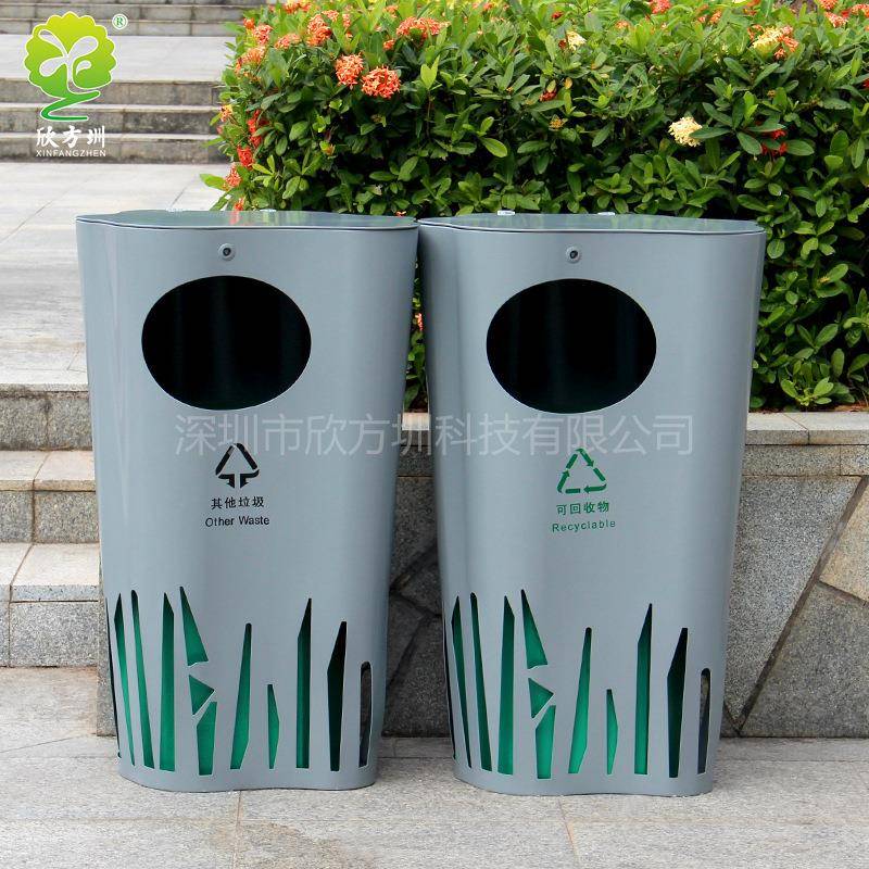 户外环卫加厚组合式镂空创意不锈钢分类垃圾桶喷粉烤漆果皮箱单筒
