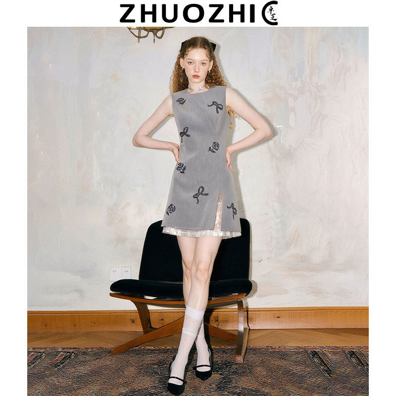 【卓芝】法式设计感蝴蝶绣花无袖连衣裙2025夏季新款开叉蕾丝裙子,女装/女士精品,连衣裙,淘宝优惠券,粉丝福利购,淘宝优惠卷