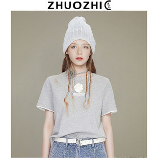 新款 T恤2025夏季 立体花刺绣短袖 小众设计感圆领甜美上衣 现货