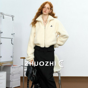 【爆款】卓芝法式休闲拉链摇粒绒外套2026春季新款宽松翻领短外套