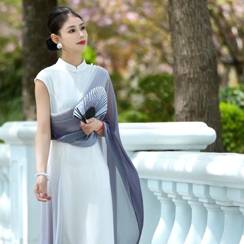吉祥衣家新中式高端国风女装夏新款原创收腰温婉气质白色连衣裙