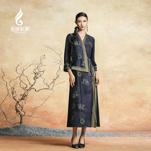 吉祥衣家新中式国风高定真丝高端气质显瘦修身女装完璧归赵连衣裙