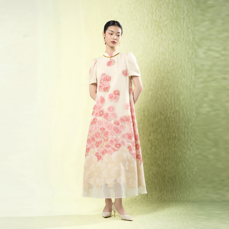 吉祥衣家新中式蔷薇入夏开连衣裙