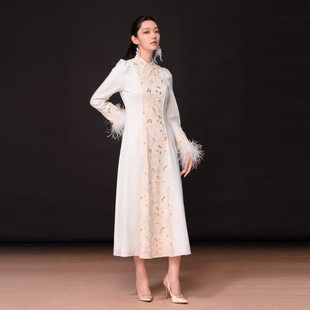 吉祥衣家新中式国风绵羊毛新款气质女装风竹舞金春秋长袖连衣裙