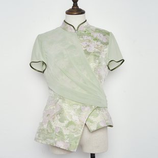 吉祥衣家新中式国风修身女装清水出芙蓉上衣荷华裤子套装