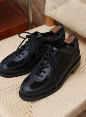 oldmoney德训鞋男保龄球鞋美式复古增高秋真皮透气系带休闲鞋板鞋