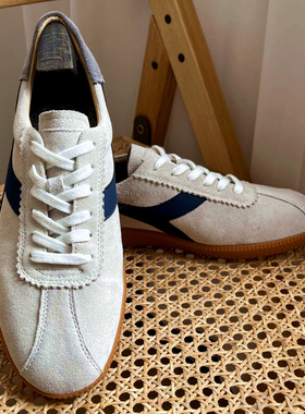 新款拼接小白鞋德训男女情侣韩版头层牛皮休闲百搭舒适休闲鞋男