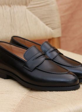 oldmoney英伦头层牛皮舒适西装皮鞋套脚商务办公商务一脚蹬乐福鞋