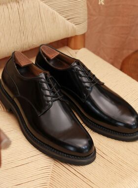 Oldmoney简约男士休闲正装绅士系带鞋职业装尖头增高商务德比皮鞋