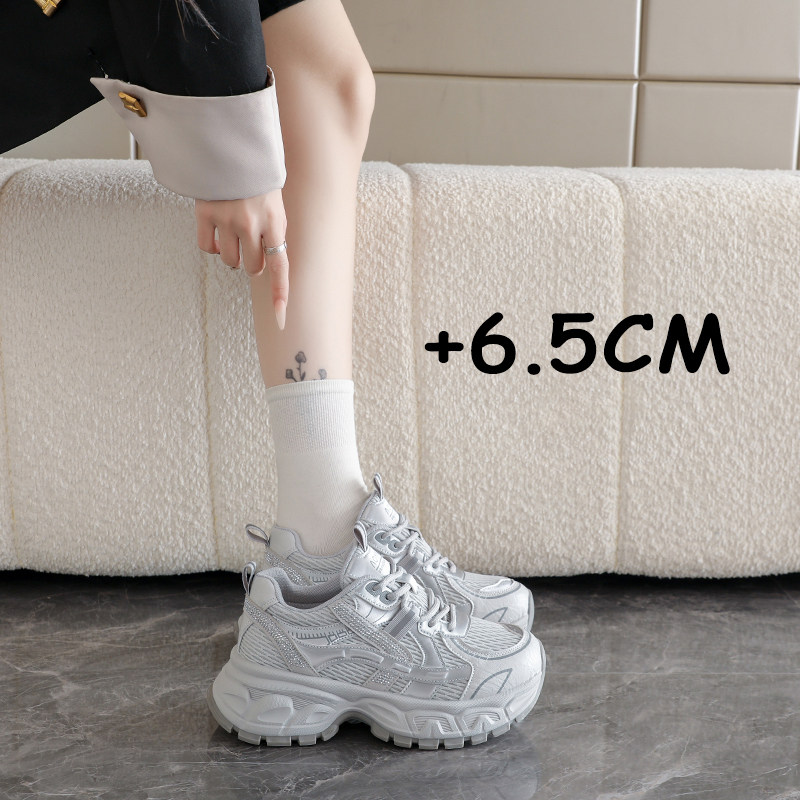 厚底增高6.5CM复古灰色老爹鞋女2026秋季新款休闲防滑减震运动鞋
