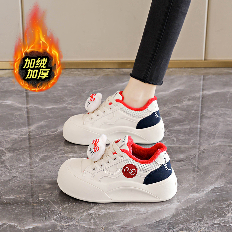 可爱卡通厚底加绒面包鞋女学生