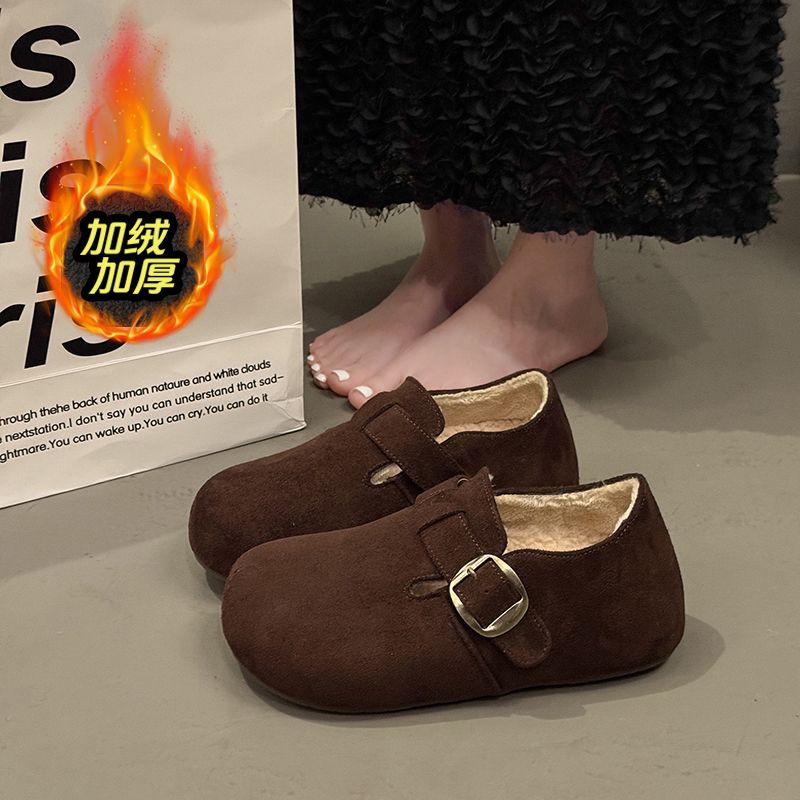 白鹿同款复古美拉德加绒勃肯鞋女