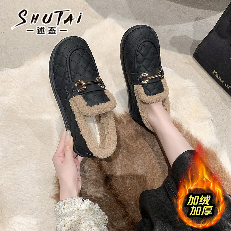 加绒一脚蹬轻奢毛毛豆豆鞋女2025冬保暖乐福鞋防水棉鞋防滑妈妈鞋,女鞋,棉鞋,淘宝优惠券,粉丝福利购,淘宝优惠卷