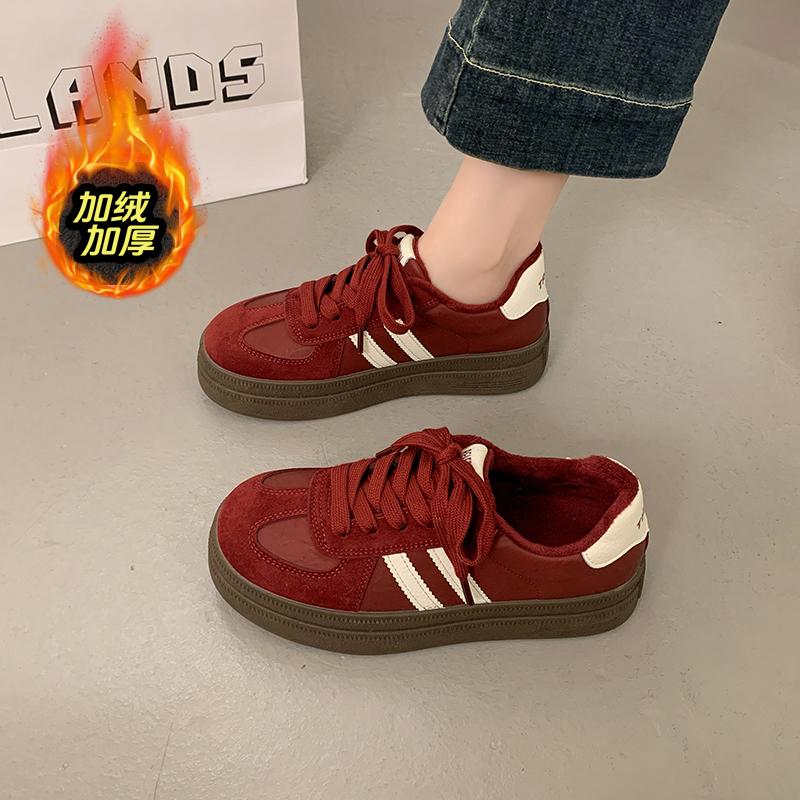 赵露思同款超火红色德训鞋女冬季