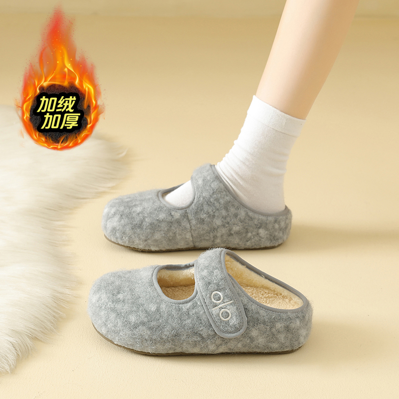 赵露思同款加绒灰色豆豆鞋女