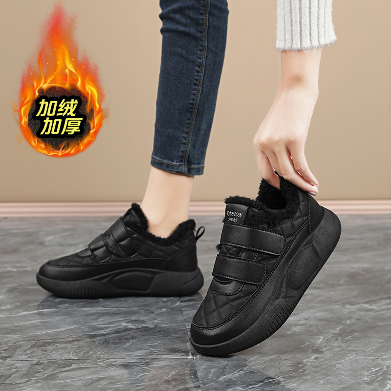 赵露思同款冬季黑色加绒工作鞋女