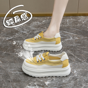 女鞋夏天配裙子增高板鞋女2025新款透气网面小白鞋小码34码松糕鞋