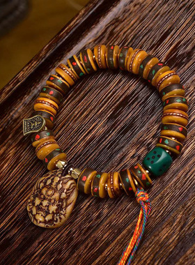 藏传骆驼骨盘珠手串老铜镶嵌男女款藏式文玩单圈念珠手链饰品