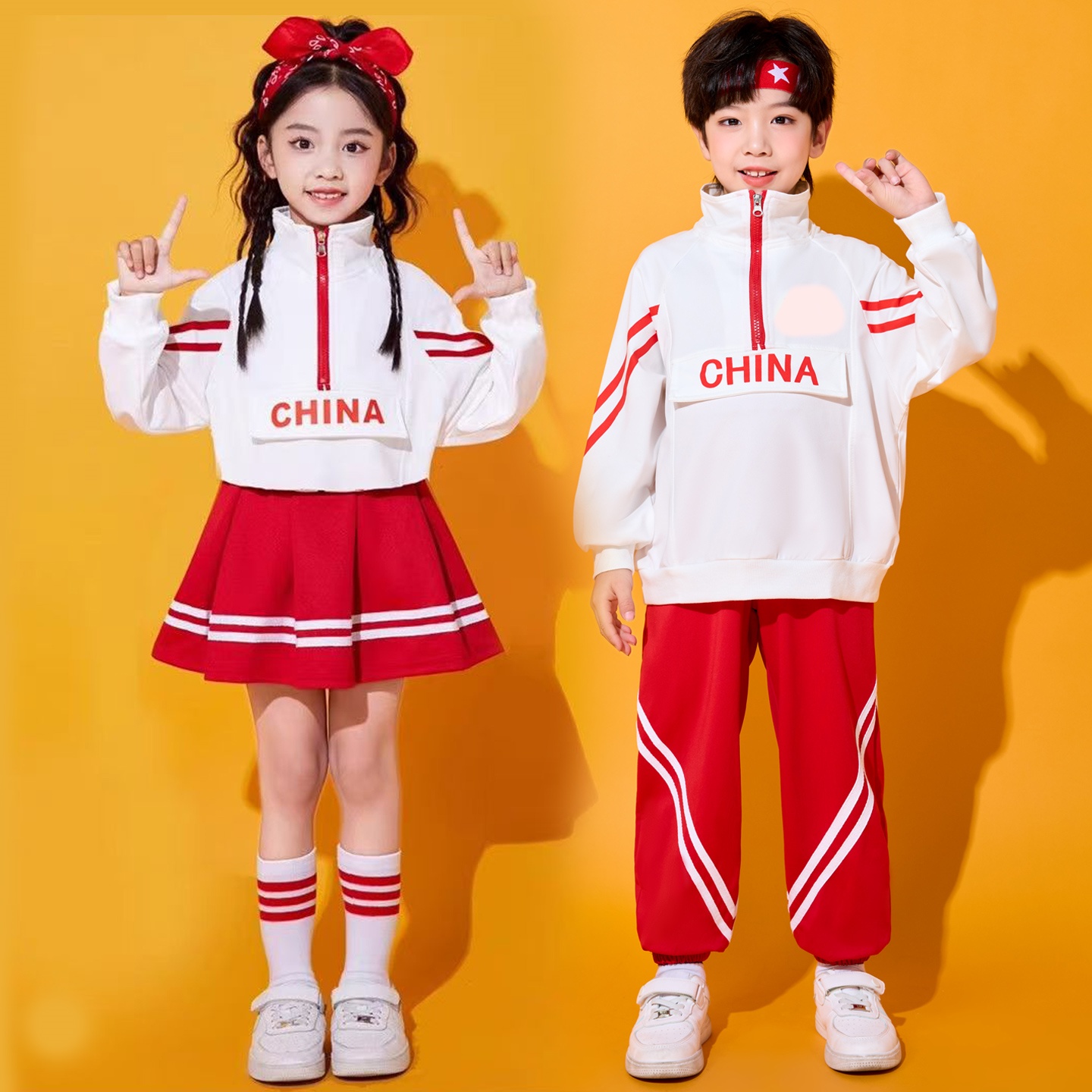 中国风男女儿童表演服啦啦队班服