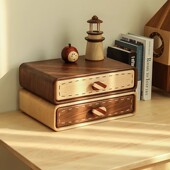 黑胡桃木桌面双层玄关小抽屉式 家用实木文件收纳盒首饰杂物收纳柜