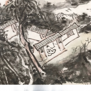 黄宾虹《秋山悟道图》原尺寸原色高清艺术微喷宣纸材质国画临摹