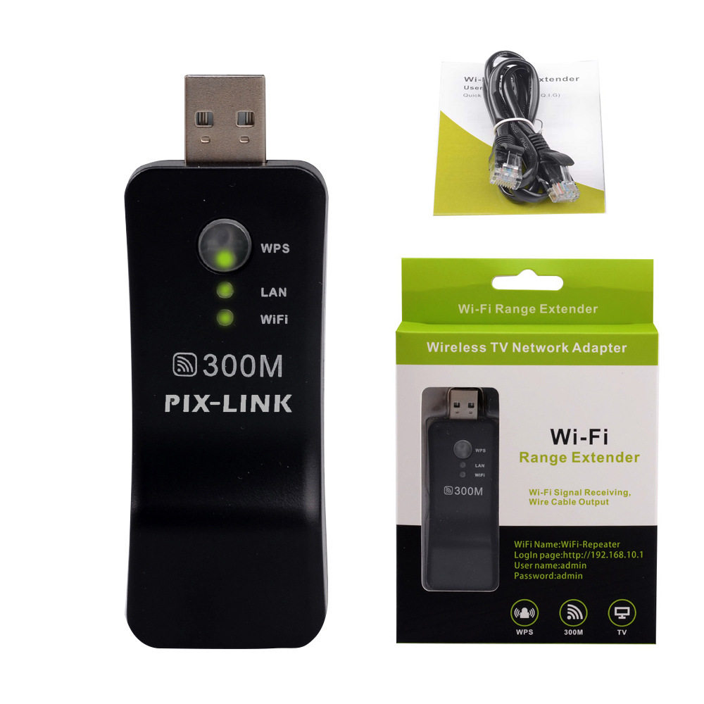 USB网络中继器300M无线路由扩展中继器AP电脑电视WiFi信号放大器