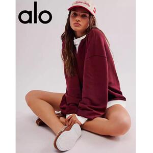 alo假两件圆领运动卫衣情侣款休闲套头针织衫落肩袖瑜伽长袖上衣