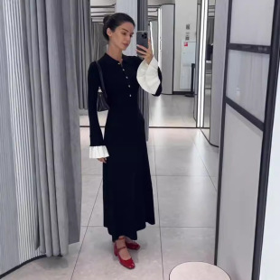 women clothes跨境兔绒包芯纱显瘦拼接长袖针织长款连衣裙休闲收