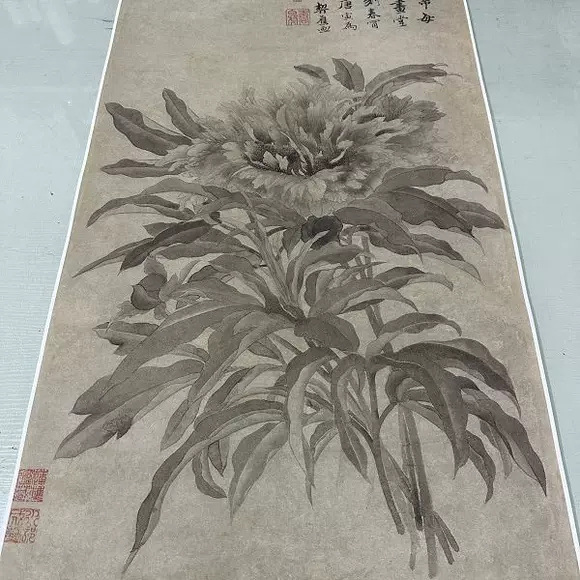 唐寅牡丹图复古书画花卉国画真迹微喷仿古装裱挂轴玄关客厅装饰画图片