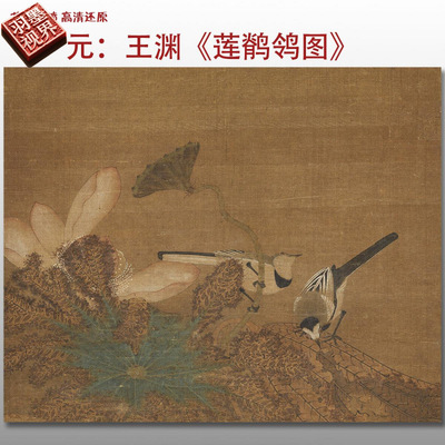 元代王渊莲鹡鸰图名家国画真迹