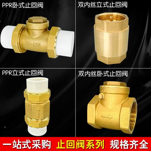 止回阀PPR双内丝铜卧立式活接单向阀逆止自来水管表4/6分DN20/25