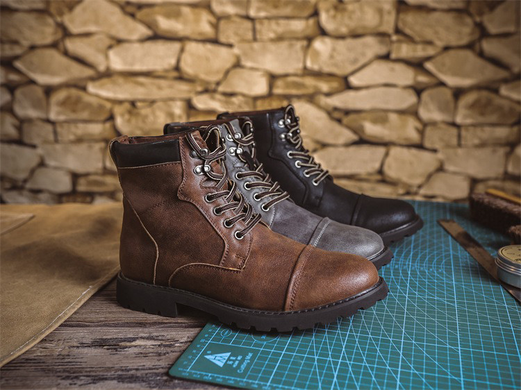 复古西部牛仔靴男 今年新款手工短靴潮流时尚做旧朋克机车靴大码