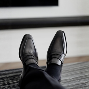 雅生AXEN手工固特异Bonaudo男士penny loafer擦色皮andy款
