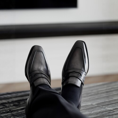 雅生AXEN手工固特异Bonaudo男士penny loafer擦色皮andy款