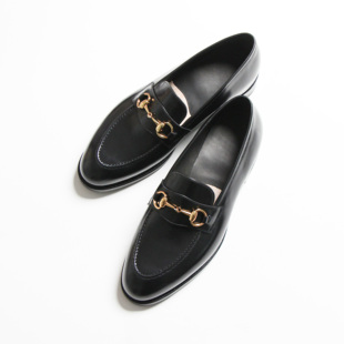 雅生AXEN手工固特异Goodyear意大利黑色头层牛皮金色马衔扣乐福鞋