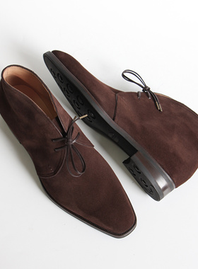 雅生AXEN手工固特异英国cfs repello深棕翻毛皮男士chukka沙漠靴