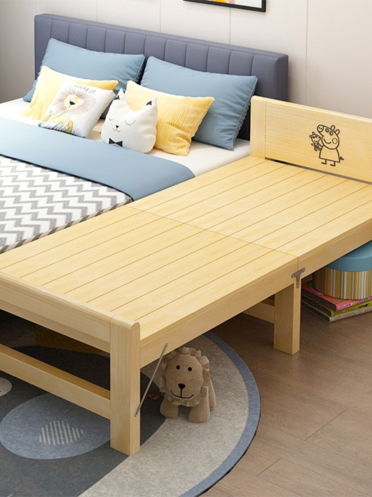 定制实木儿童折叠床带护栏拼接加宽床男女孩宝宝公主婴儿单人边床