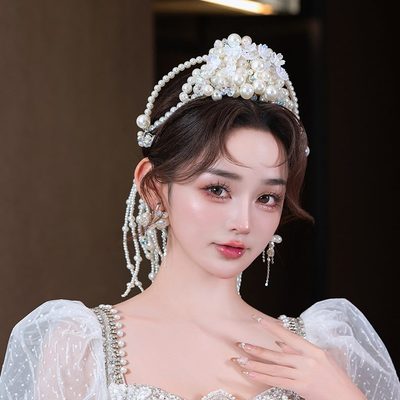 感结婚婚纱链高级头饰仙美新娘头饰公主风高端珍珠皇冠头饰发大气
