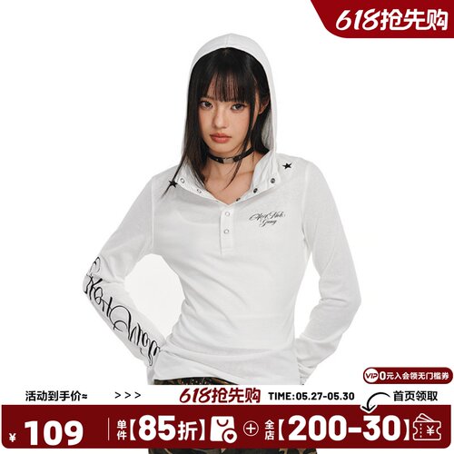 404MOB哥特风防晒罩衫女2026夏美式连帽修身薄纱透气长袖T恤上衣
