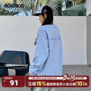 潮牌情侣装 男生美式 上衣 T恤春季 404MOB手写描边字母印花重磅长袖