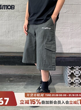 404MOB美式320g刺绣工装裤男短裤25ss潮牌宽松阔腿直筒休闲五分裤