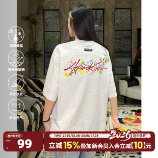 美式 T恤男女款 404MOB手写花卉刺绣短袖 宽松凉感防晒t 章若楠同款